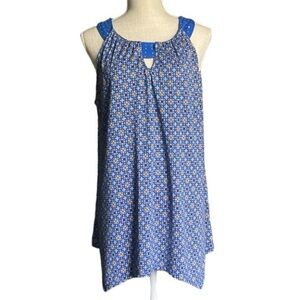 Notations Shark Tail hem sleeveless embellished asymmetrical shoulder tunic blue